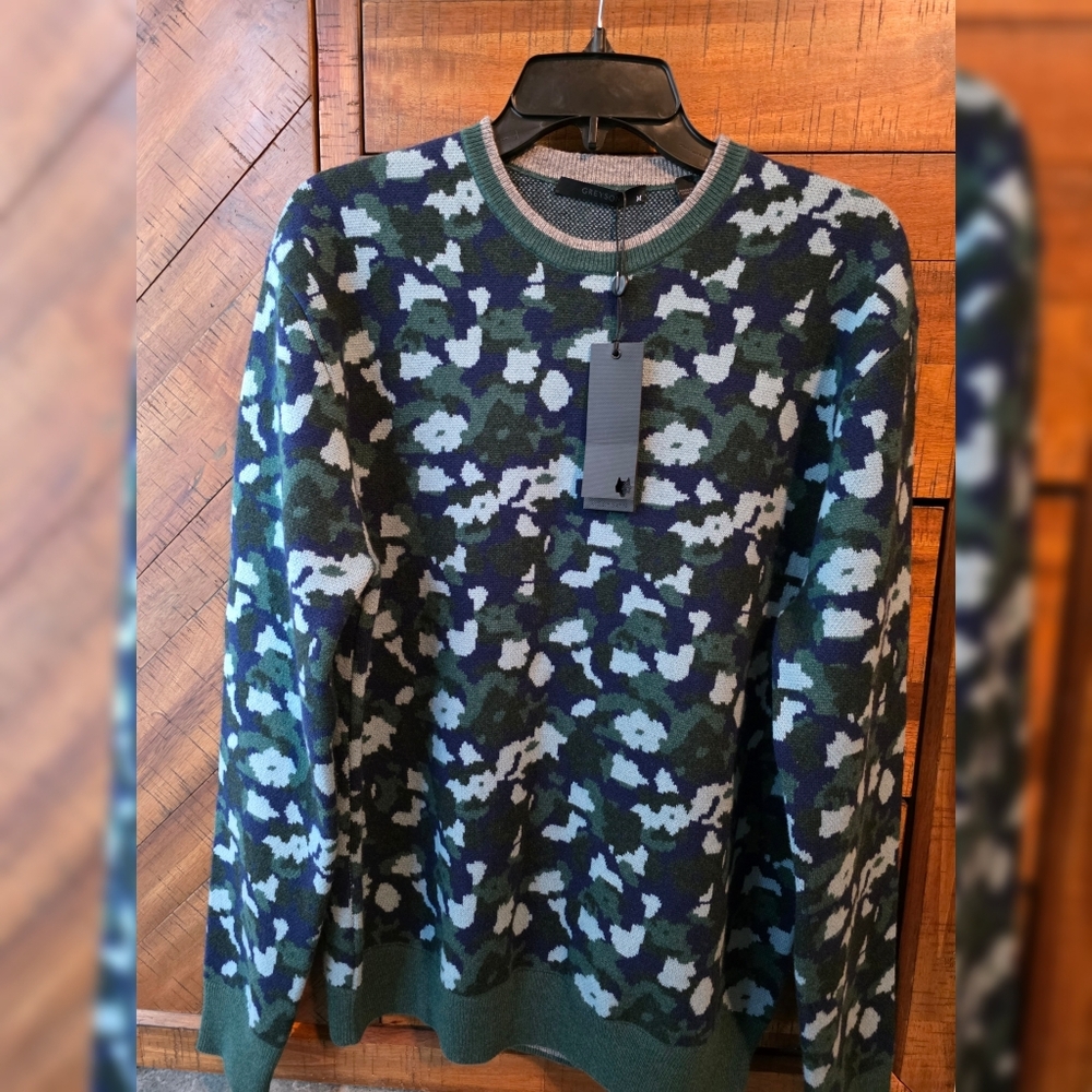 NWT! Greyson Golf Sweater Floral Camo Crewneck Tomahawk Wool + Cashmere.